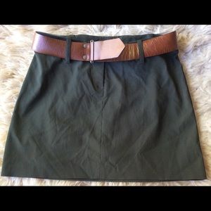 LAUNDRY BY SHELLI SEGAL Mini A-Line Skirt Genuine Lamb Leather Wide Belt